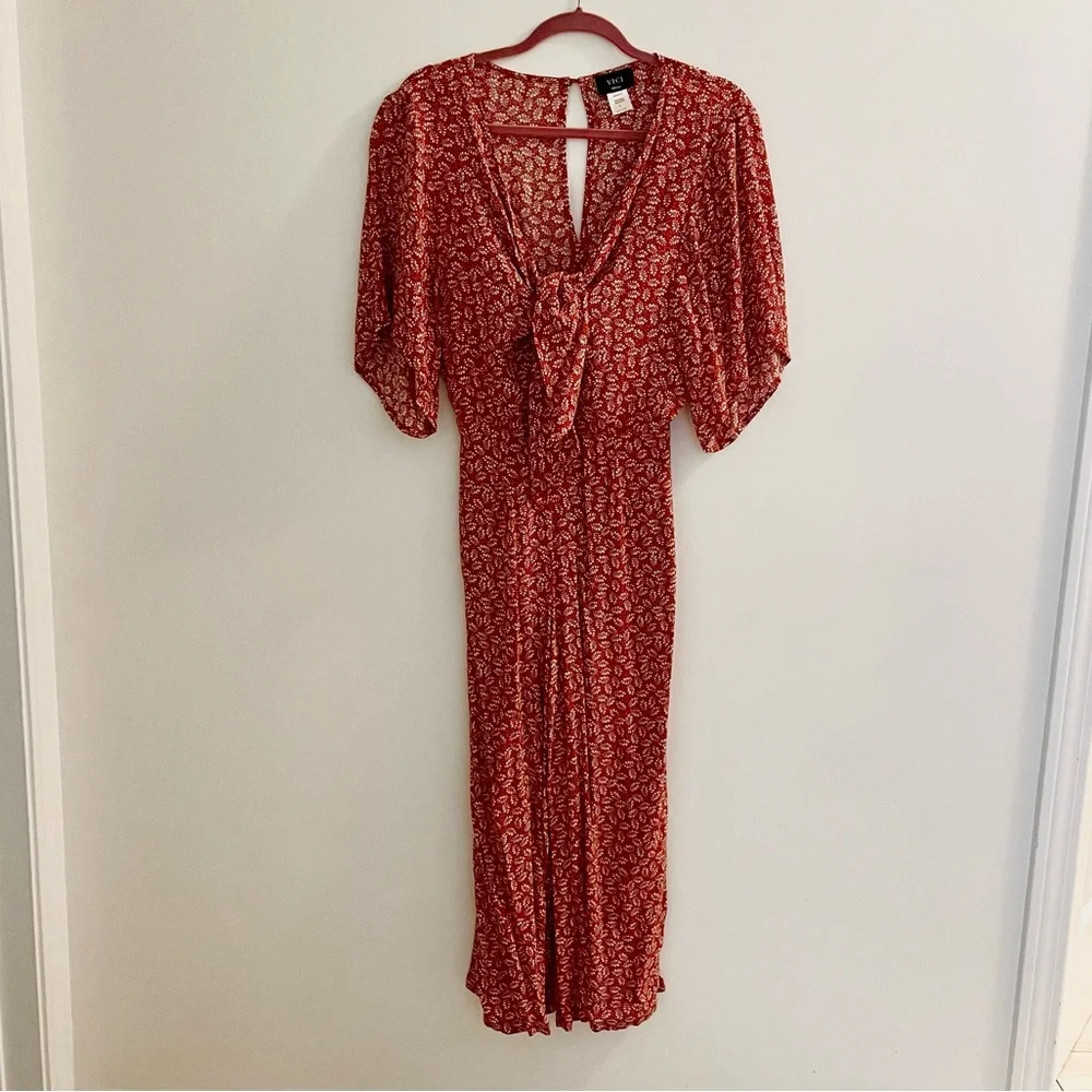Vici Red Leaf Tie Front Jumpsuit - Picture 2 of 2